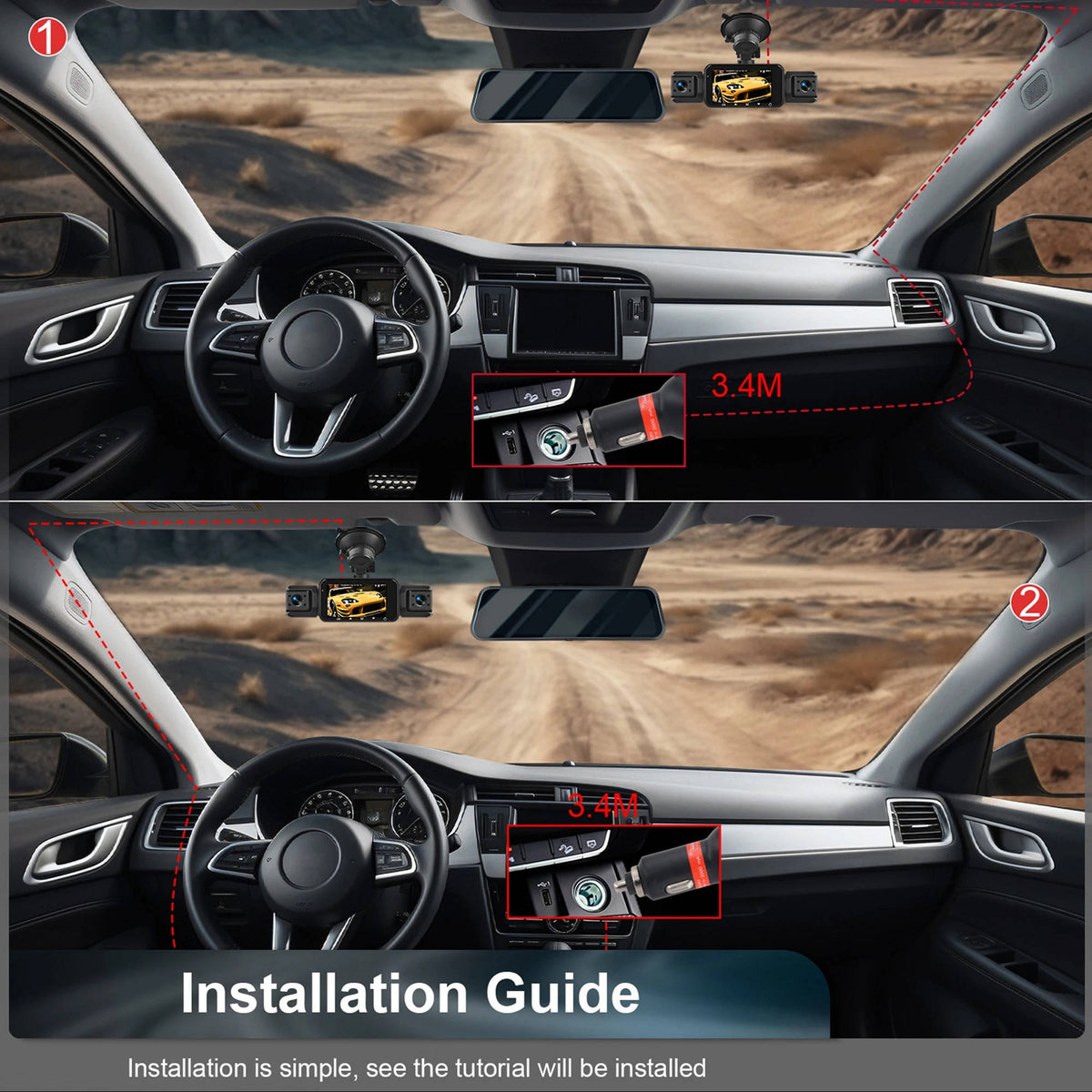 Belro wireless car dash cam with front and rear lenses, night vision, mounted inside a vehicle for recording driving footage