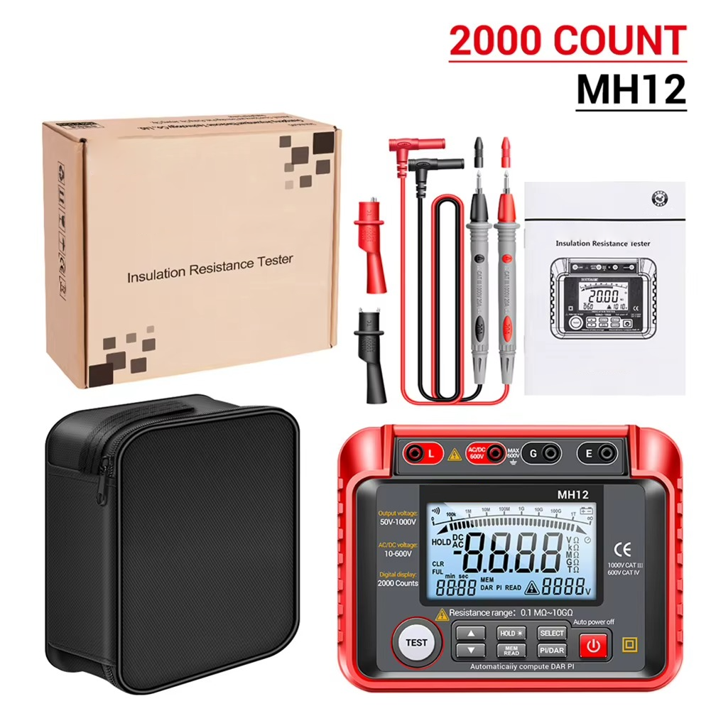 Belro high resistance megohmmeter voltage tester for electronics, showing digital display and test leads.