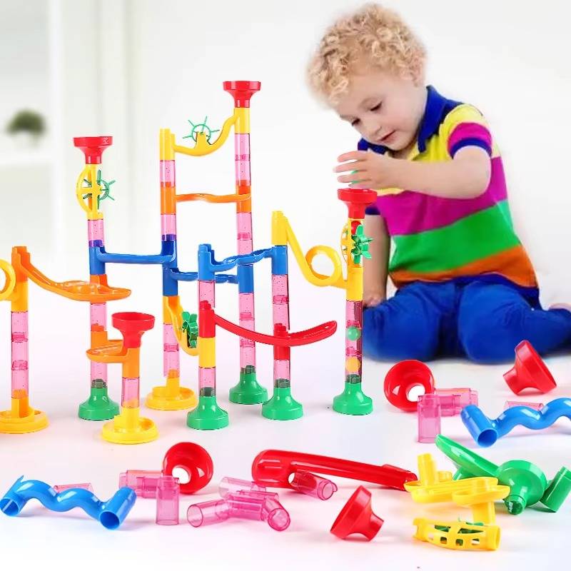 Belro marble run toy with colorful plastic tracks and marble balls, designed for fun and educational play for children.
