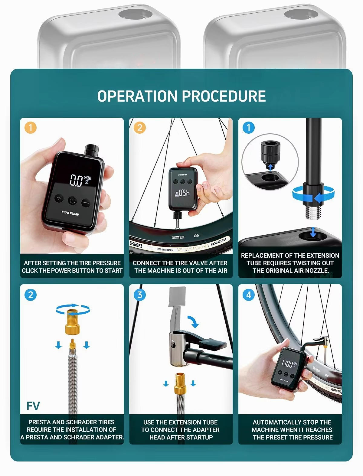 Belro electric mini bike pump for home and outdoor use, compact and portable air pump with digital display.