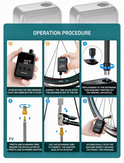 Belro electric mini bike pump for home and outdoor use, compact and portable air pump with digital display.