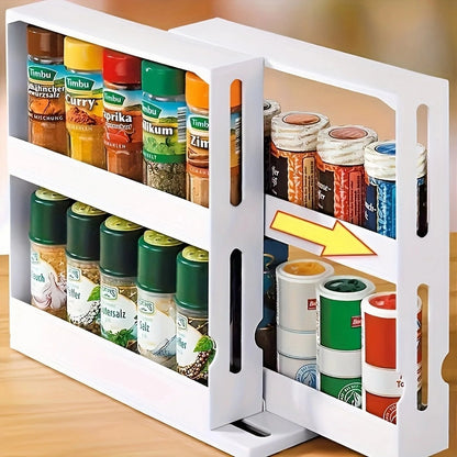 Belro spice rack organizer with swivel shelves, ideal for kitchen and dining storage, featuring easy-to-access spice jars.