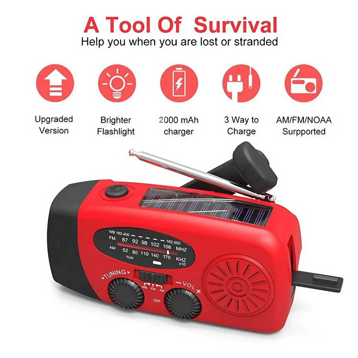 Belro multifunctional hand crank emergency radio with built-in flashlight and power bank, portable electronic device for emergencies