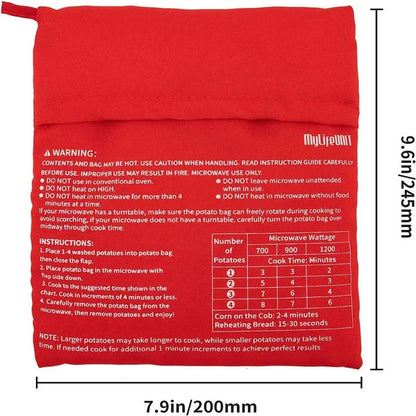 Belro microwave potato bag made of fabric, designed for hot potato storage, with a textured surface and adjustable strap.