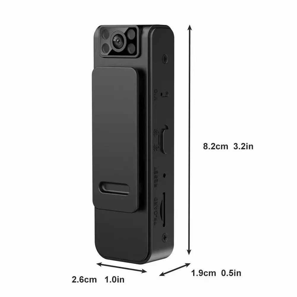Belro mini body camera video recorder showing compact design, front lens, and control buttons on a white background.