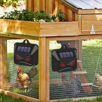 Belro 2-piece solar powered ultrasonic animal repellent device for outdoor pest control in home and garden.