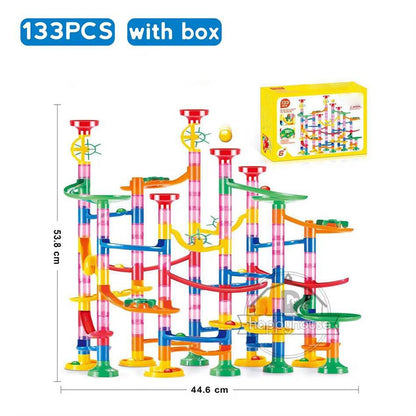 Belro marble run toy with colorful plastic tracks and marble balls, designed for children’s educational and fun play.