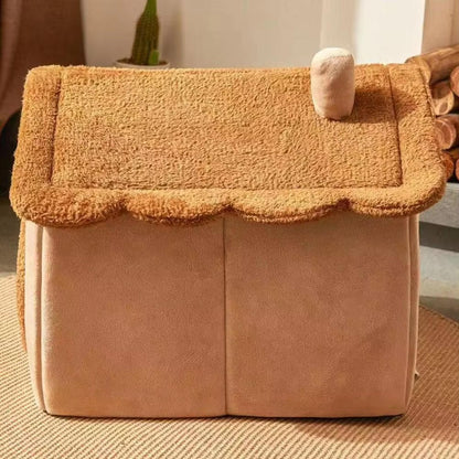 Belro indoor cat house made of cozy fabric, designed for comfortable shelter and play inside the home.