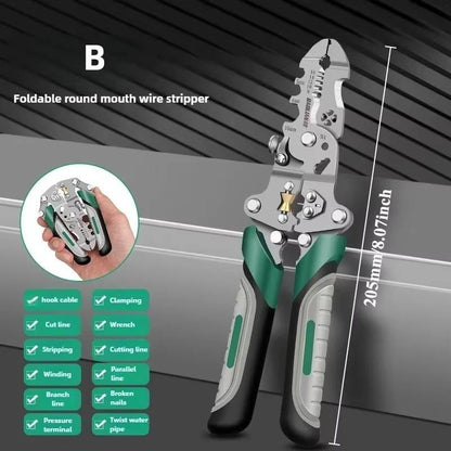 Belro multifunctional wire stripper tool with ergonomic handle and adjustable blades for electrical wire stripping and cutting.