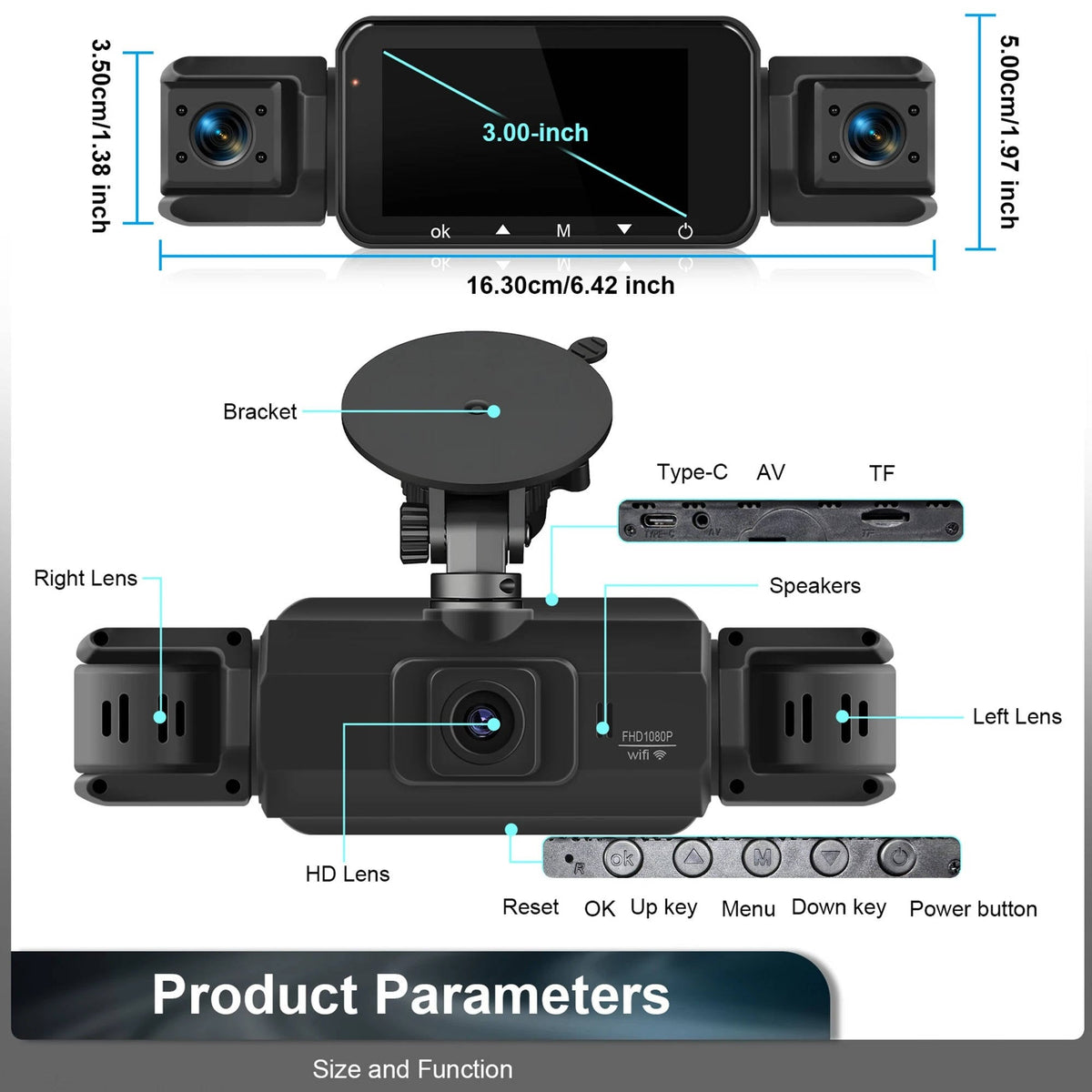 Belro wireless car dash cam with front and rear cameras and night vision, capturing clear footage inside and outside the vehicle.