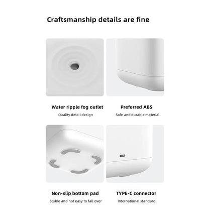 Belro small humidifier on a wooden surface with mist, compact electronics for home humidity control
