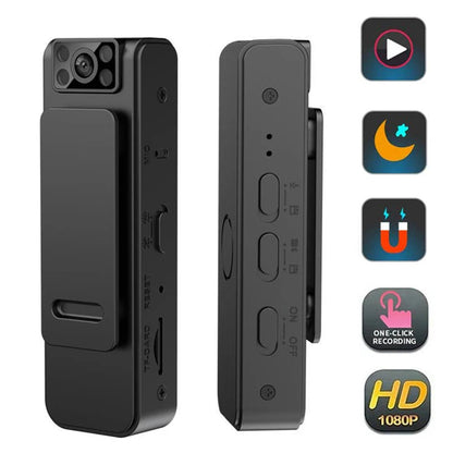 Belro mini body camera video recorder showing compact design with lens, buttons, and built-in microphone for discreet recording.
