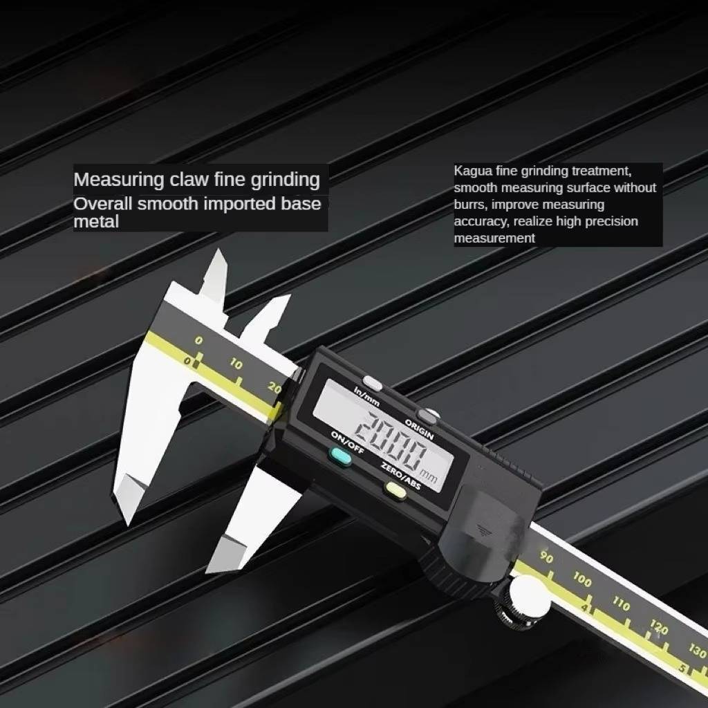 Belro digital caliper measuring tools and hardware, showing close-up of digital display and stainless steel measuring jaws.
