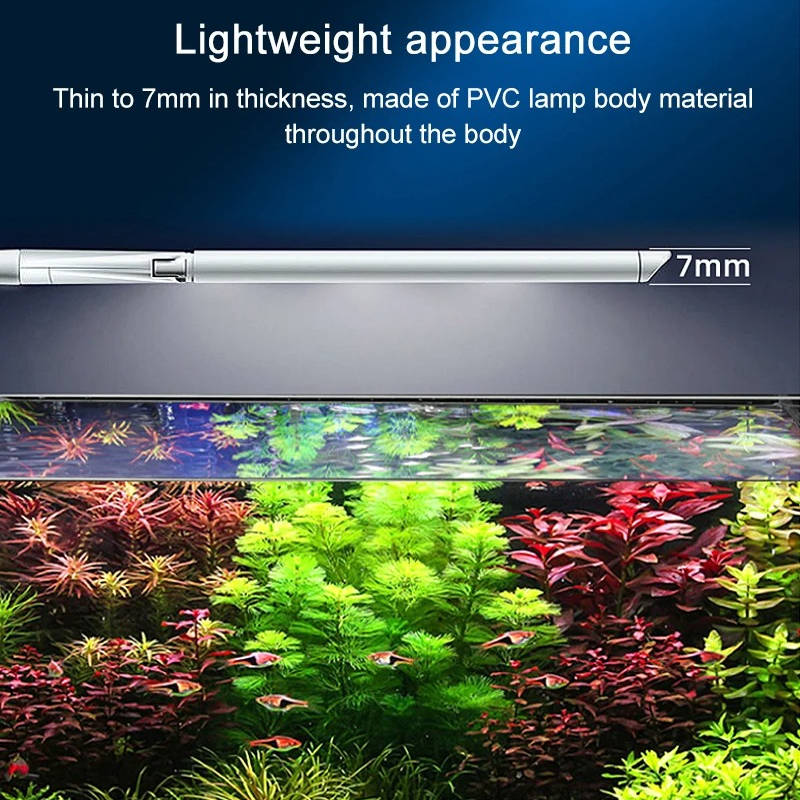 Belro super bright LED aquarium light clip-on full spectrum lamp illuminating fish tank with aquatic plants, suitable for freshwater tanks.