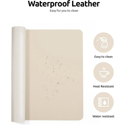 Belro leather desk mat on a wooden desk, providing a stylish, smooth surface for writing and workspace organization.