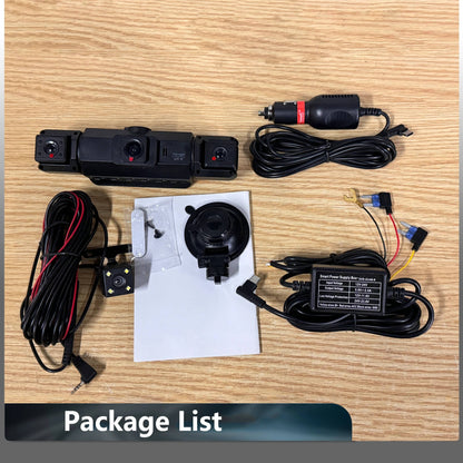 Wireless Belro dash cam with front and rear cameras and night vision, mounted inside a vehicle for recording driving footage.