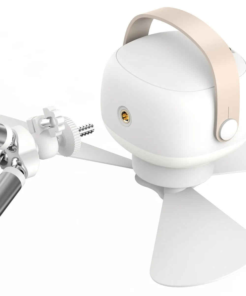 Wireless ceiling fan by Belro, mounted on a ceiling in a home outdoor space, with blades and modern design for efficient air circulation.