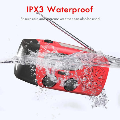 Belro multifunctional hand crank emergency radio with built-in power bank and flashlight, compact and portable electronics device.