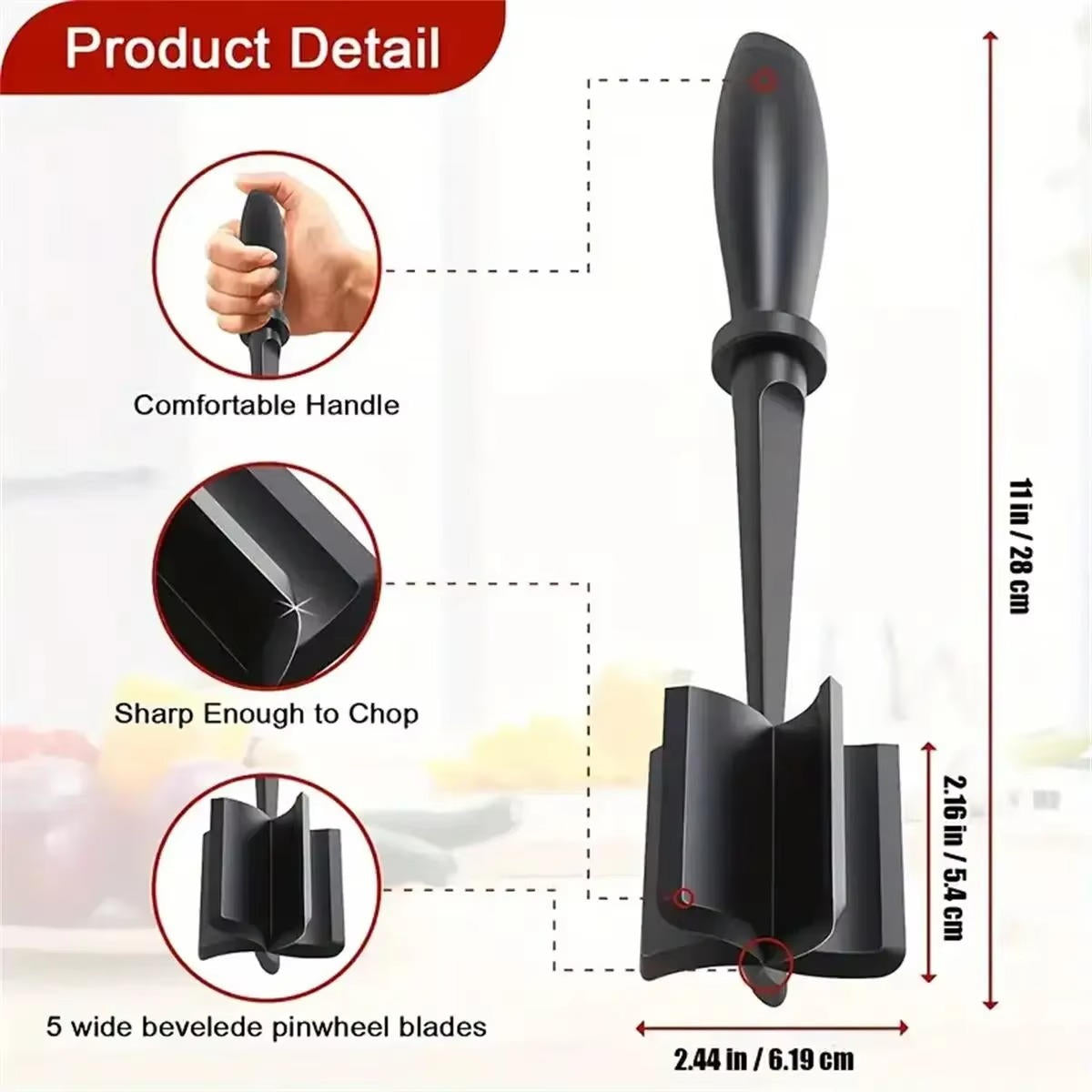 Belro meat chopper with heat-resistant handle and stainless steel blades for efficient kitchen use.
