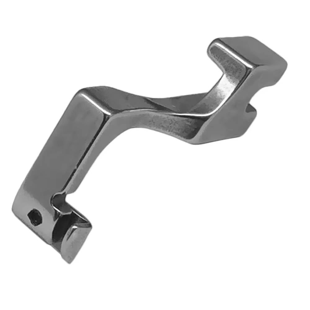 Belro T69 Invisible Zipper Presser Foot attached to a sewing machine for men's clothing, showing the clear attachment for invisible zippers.