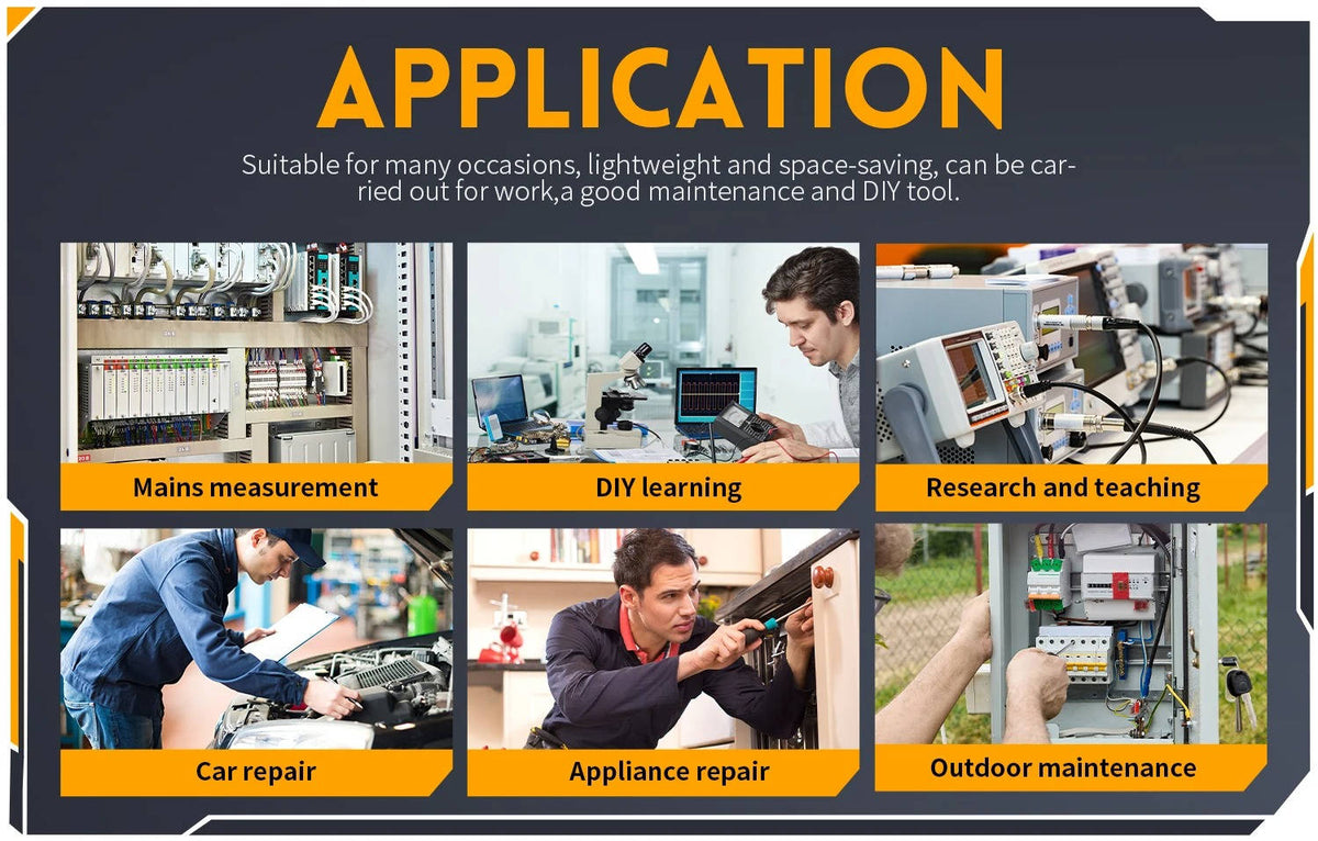 Belro portable digital oscilloscope displayed on a table, compact and handheld design for on-the-go electronic testing.