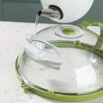 Belro microwave food cover with water steamer for kitchen and dining, featuring a clear plastic design and steam venting.