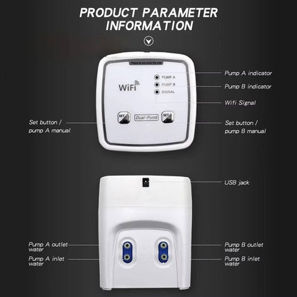 Belro WiFi smart automatic waterer for plants, suitable for up to 20 pots, shown outdoors with connected hoses and watering system.