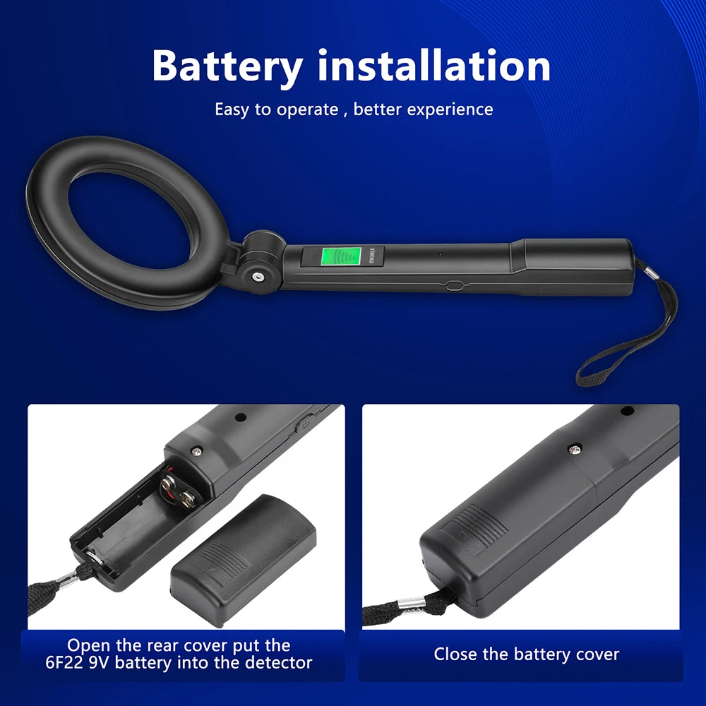 Belro high-sensitivity handheld metal detector with control panel and ergonomic handle, designed for accurate metal detection.