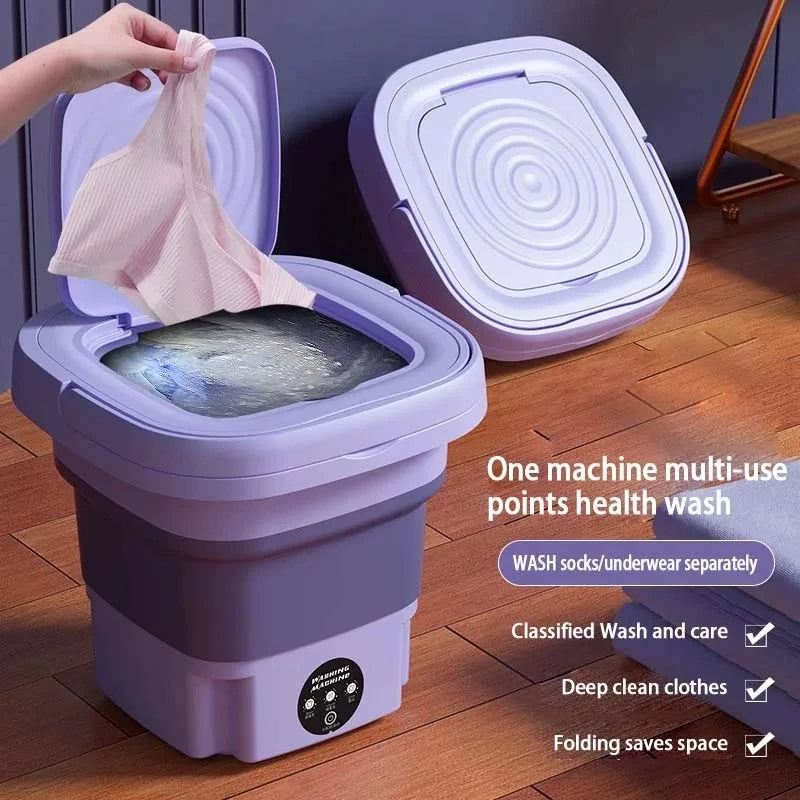 Belro foldable portable washing machine with spin dryer, compact mini clothes washer for outdoor use, ideal for home and garden.