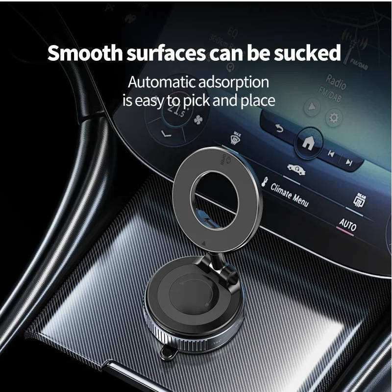 Belro 360° adjustable magnetic phone holder mounted on a car dashboard, showcasing secure grip and flexible viewing angles.