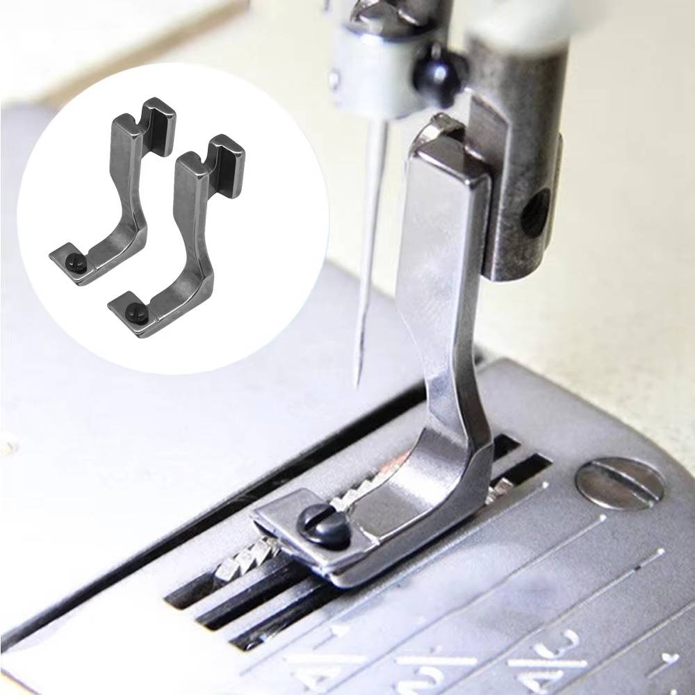 Belro T69 Invisible Zipper Presser Foot for men's clothing, showing the presser foot attached to a sewing machine for invisible zipper sewing.