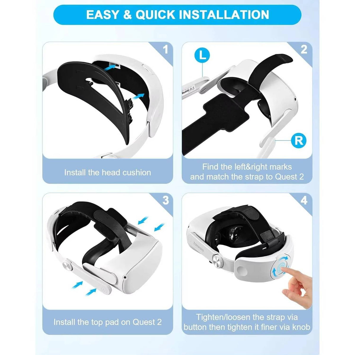 Belro VR head strap showing adjustable elastic band and secure fit for immersive virtual reality experiences.