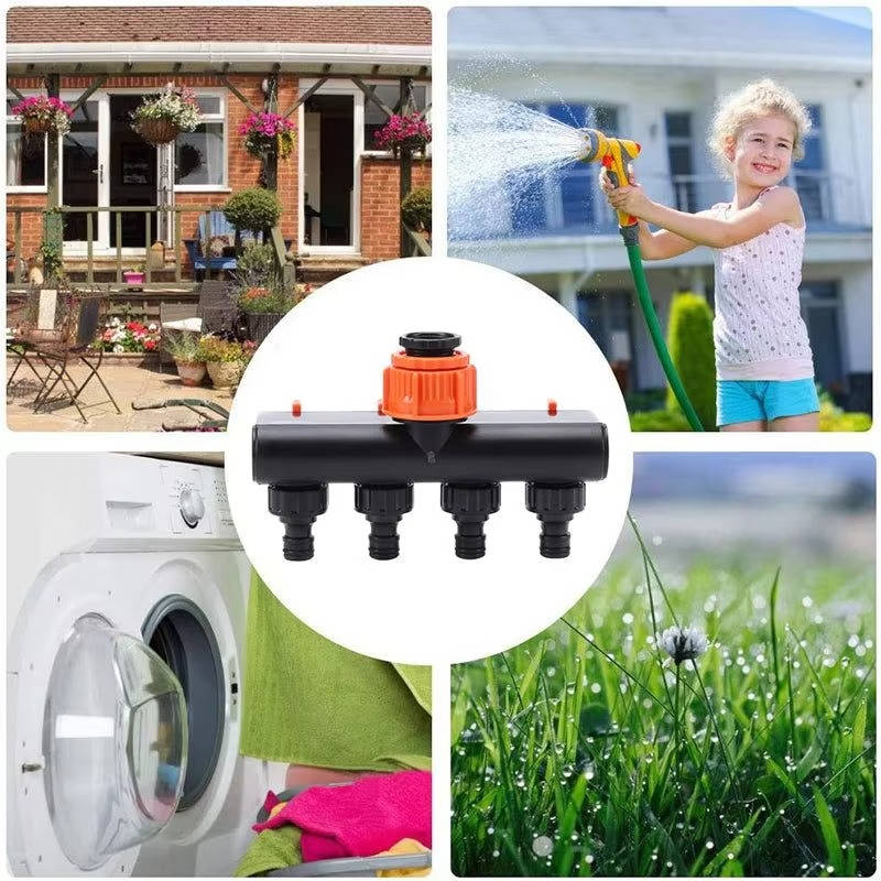 Belro 4-way garden hose splitter for outdoor use, connecting multiple hoses for efficient watering and garden maintenance.