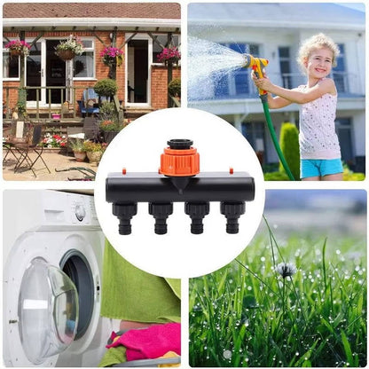 Belro 4-way garden hose splitter for outdoor use, connecting multiple hoses for efficient watering and garden maintenance.