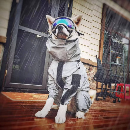 Belro waterproof dogs raincoat, lightweight clothing with adjustable hood and reflective strips, designed to keep dogs dry in rain.