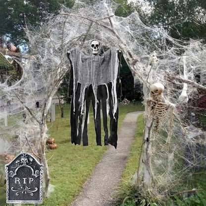 Belro Halloween door decoration featuring 200 sqft spider webs with fake spiders, ideal for spooky seasonal decor.