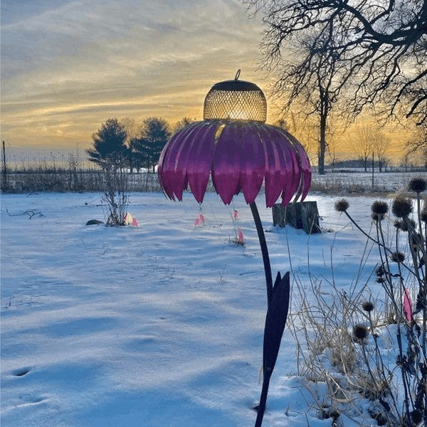 Belro Coneflower Bird Feeder for garden decor, featuring a colorful coneflower design with a bird perch and feeding area.