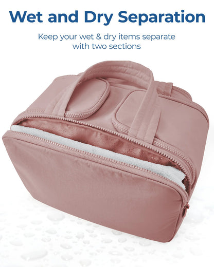 Belro large-capacity travel toiletry bag with multiple compartments, black nylon exterior, and sturdy zipper for organized packing.