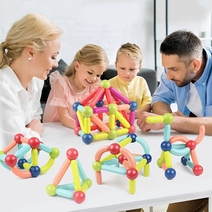 Belro magnetic sticks building blocks for educational toys, showing colorful interconnected magnetic sticks and geometric structures.