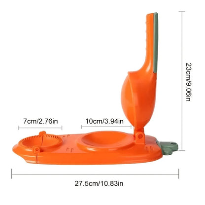 Belro 2-in-1 dumpling maker machine for home kitchen, showing the compact device with dough and filling ready for shaping.
