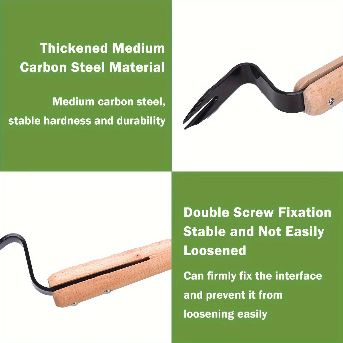 Belro stainless steel weed puller tool with wooden handle for gardening, outdoor garden tool for removing weeds effectively.