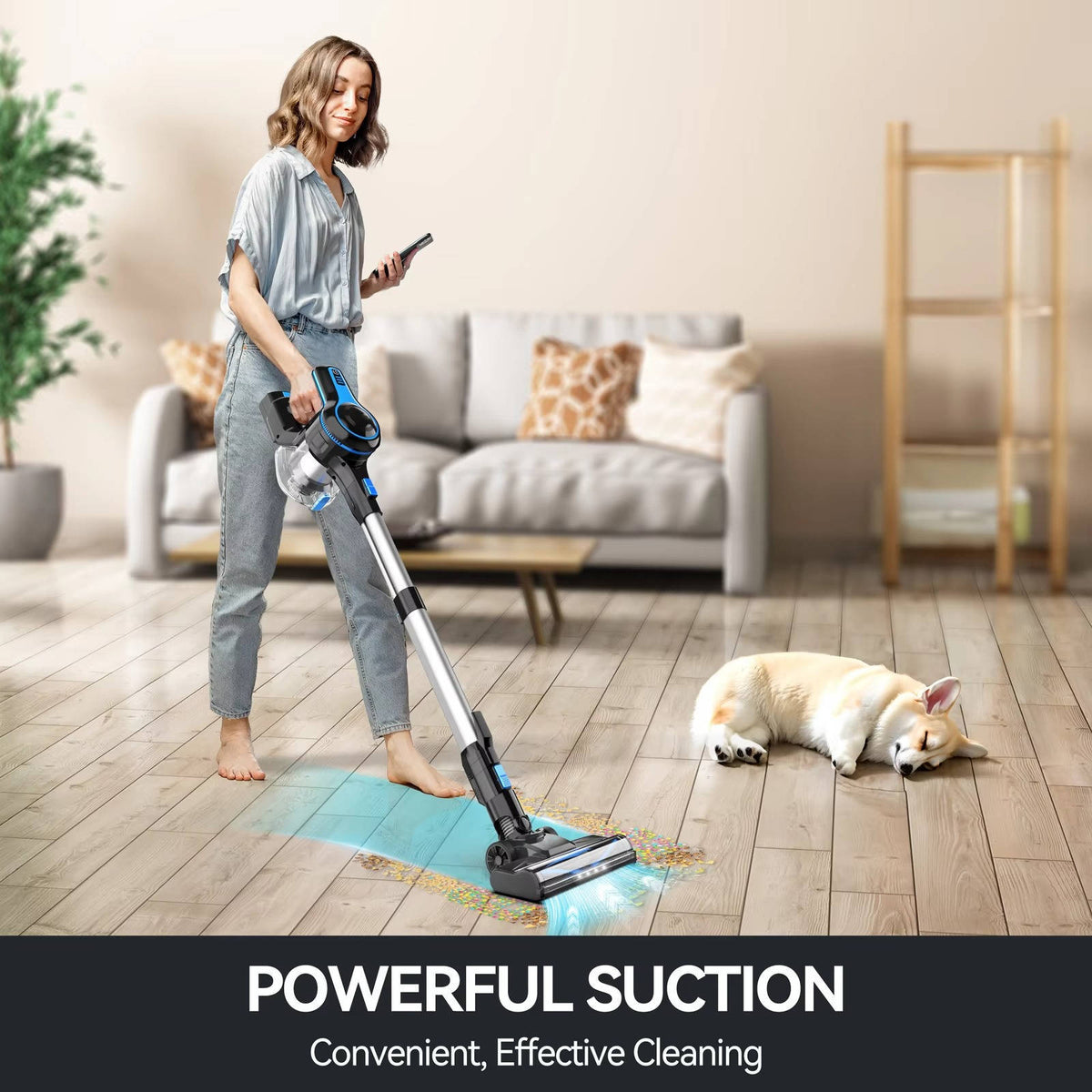 Belro cordless vacuum cleaner for home cleaning, lightweight design with a dustbin and adjustable wand, suitable for everyday use