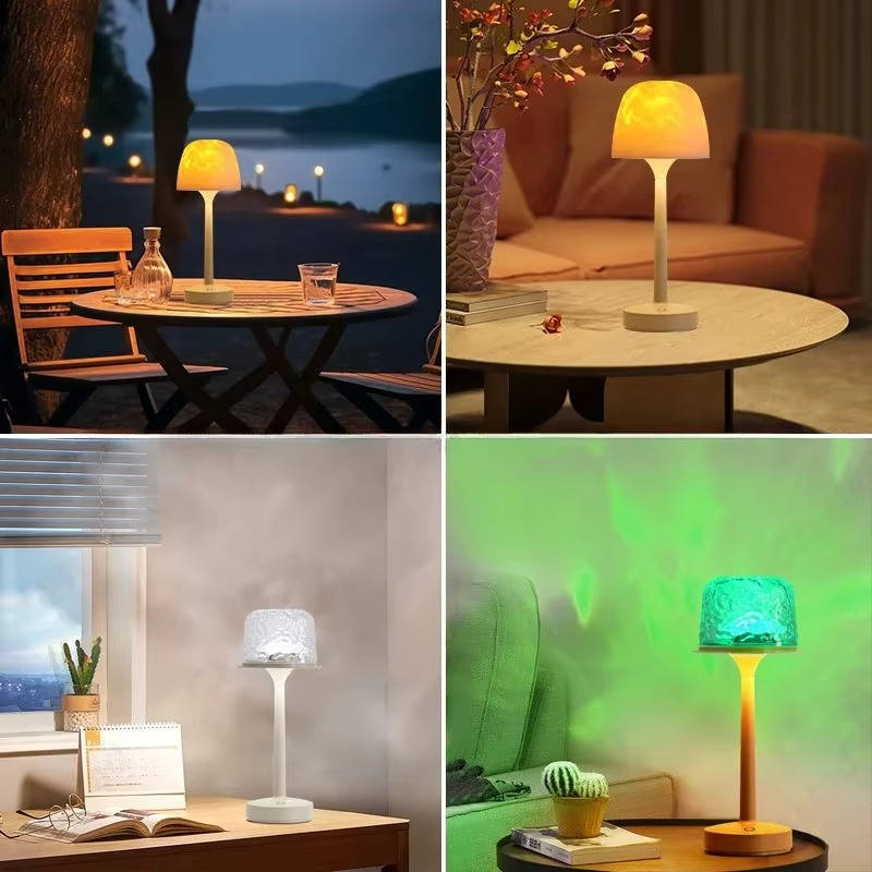 Belro cordless room light projector lamp illuminating a child's bedroom with colorful star and moon projections on the wall