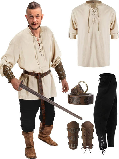 Men's medieval Halloween costume set by Belro featuring four detailed costume pieces for themed parties and events.