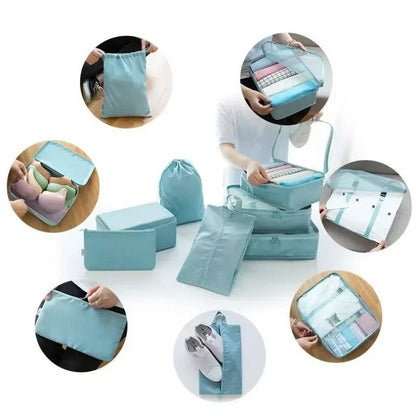Belro 7-piece packing cubes set for travel, organized storage bags for luggage and suitcases, in various sizes.