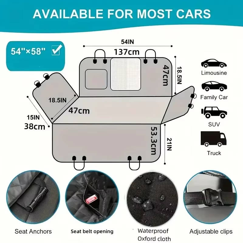 Belro waterproof dog car seat protector with scratch-resistant surface, fitting automotive seats for pet safety during travel.