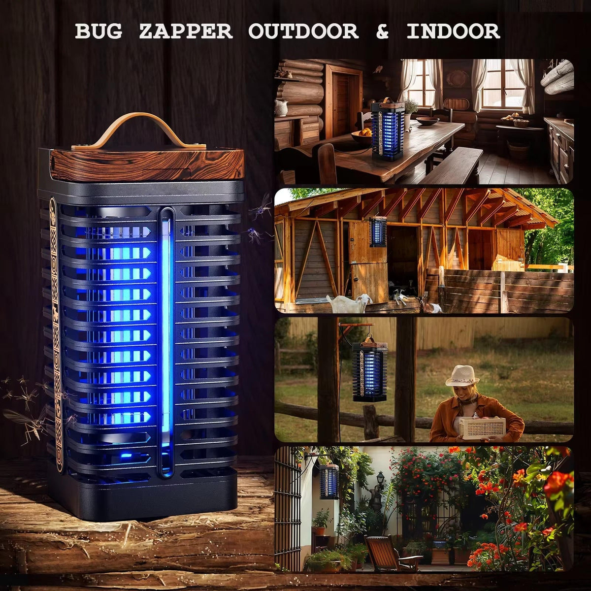 Belro outdoor fly bug zapper with UV light and metal grid for pest control in the garden, mounted outdoors for insect elimination.