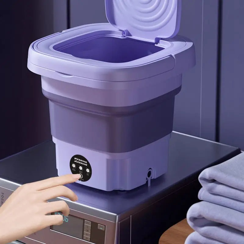 Belro foldable portable washing machine with spin dryer, compact mini clothes washer for home and outdoor use, in a practical design.