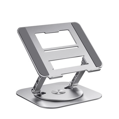 Belro aluminum laptop stand with 360-degree rotating bracket, adjustable for ergonomic computer support and cooling.