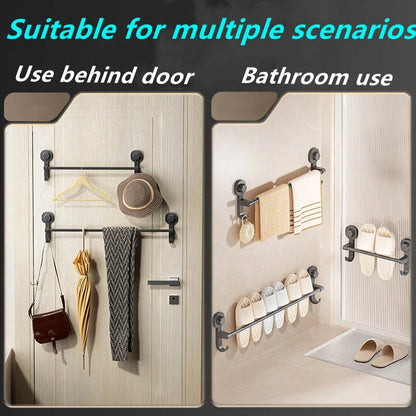Belro wall-mounted towel rack with suction cups for outdoor use, featuring metal bars and secure mounting for easy installation.